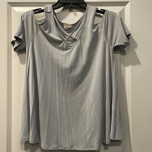 Light blue tee with chest and shoulder details (M)
